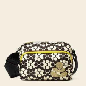 Orla Kiely Black and White Crossbody Bag with Yellow Accents